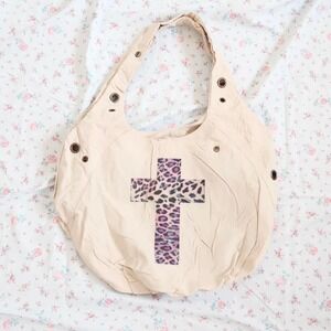 vintage y2k beige hobo bag leopard cross slouchy purse